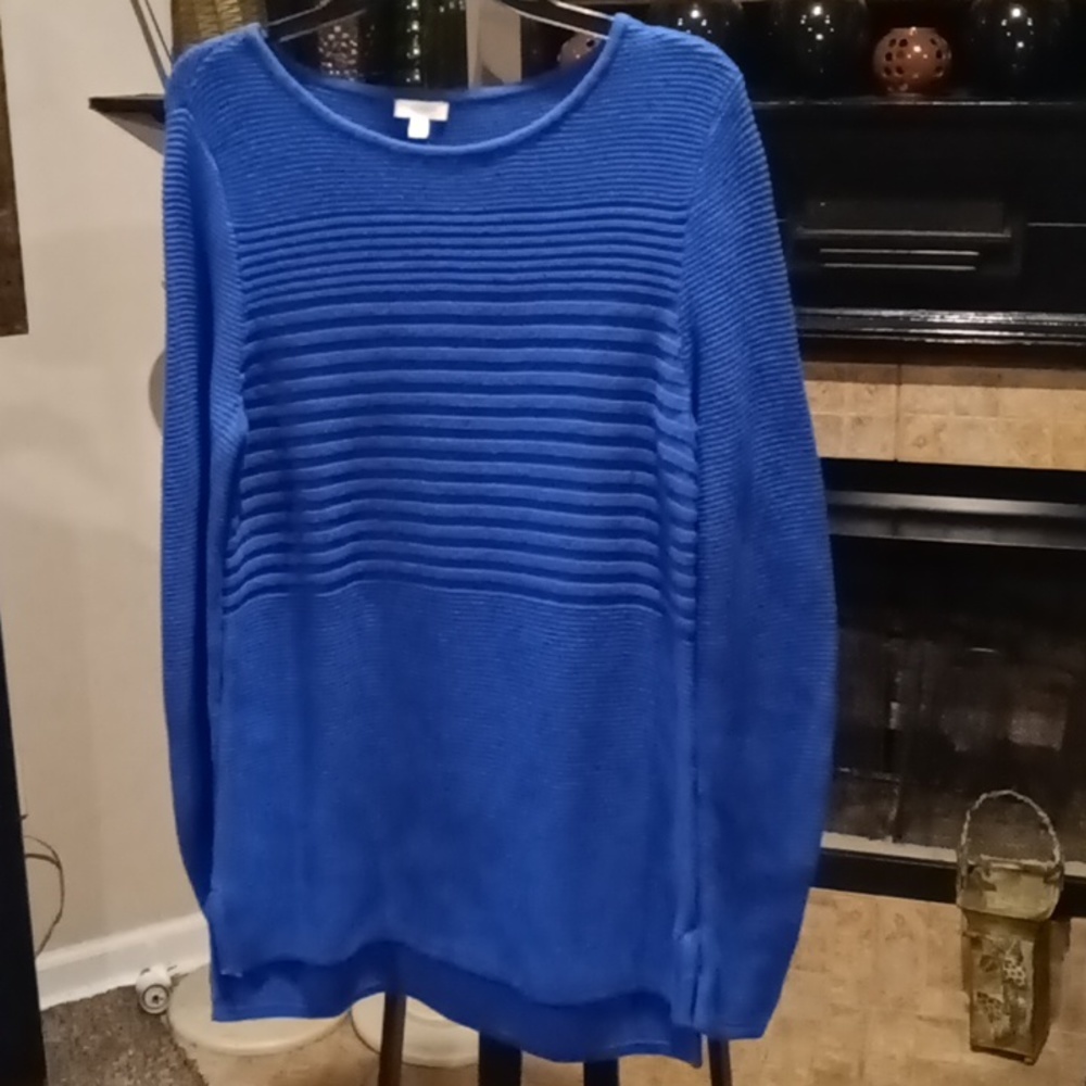FINAL PRICE NWT TALBOTS 100% cotton, l/s crocheted sweater w side slits Small